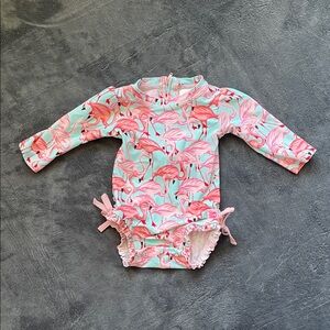 Ruffle Butts Pink Flamingo Kids Rashguard